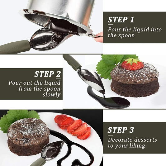 Professional Culinary Precision Drawing Decorating Spoon Set, 2Pcs Stainless Steel Chef Drizzle Spoons,Chocolate Filter Spoons,Plating Spoon for Decorative Plates, Cake, Coffee