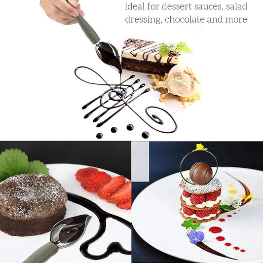 Professional Culinary Precision Drawing Decorating Spoon Set, 2Pcs Stainless Steel Chef Drizzle Spoons,Chocolate Filter Spoons,Plating Spoon for Decorative Plates, Cake, Coffee
